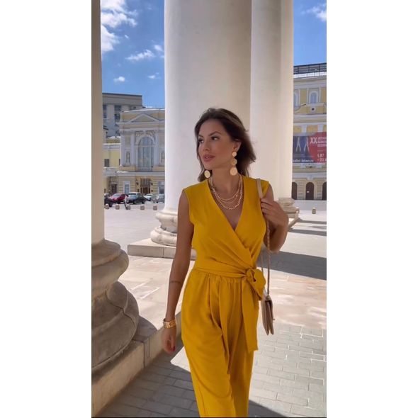 Женский комбинезон брючный без рукавов цвет горчица 3005, Цвет: Горчица, Размер: S-M (42-44 UKR), фото 