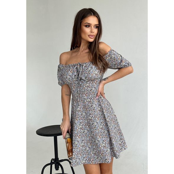 Сукня міні з відкритими плечима сіра 494, Колір: Сірий, Розмір: s-m, фото 