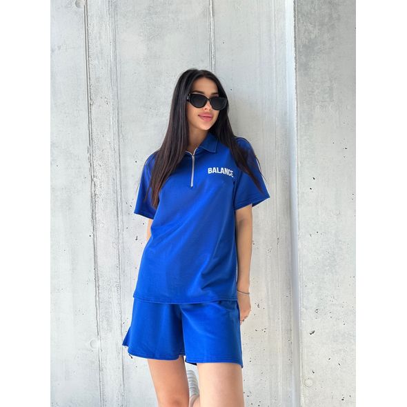 Женский костюм летний спортивный футболка поло и шорты цвет электрик 496, Цвет: Электрик, Размер: L-XL (46-48 UKR), фото 