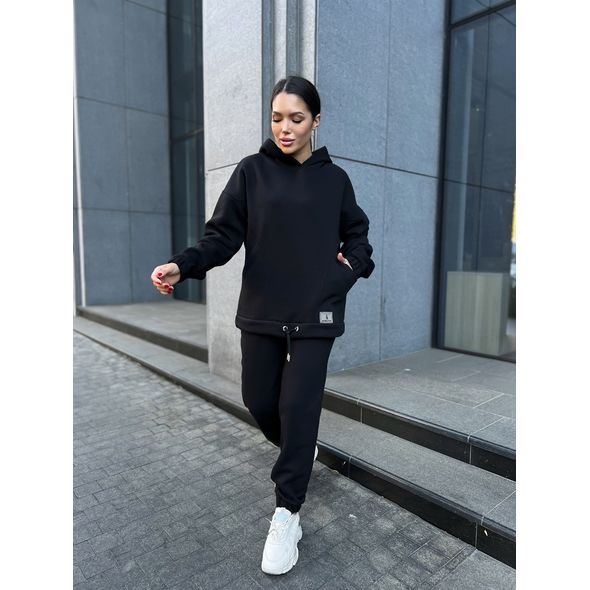 Жіночий спортивний костюм на флісі колір чорний 23038, Колір: Чорний, Розмір: s-m, фото , зображення 2