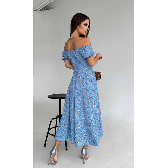 Платье миди с открытыми плечами голубое 495, Цвет: Голубой, Размер: S-M (42-44 UKR), фото , изображение 2