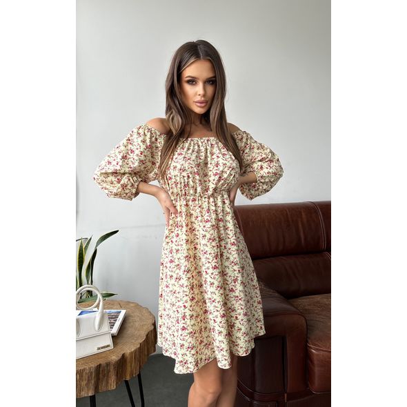 Сукня міні з коротким рукавом молочна 493, Колір: Молочний, Розмір: S, фото 