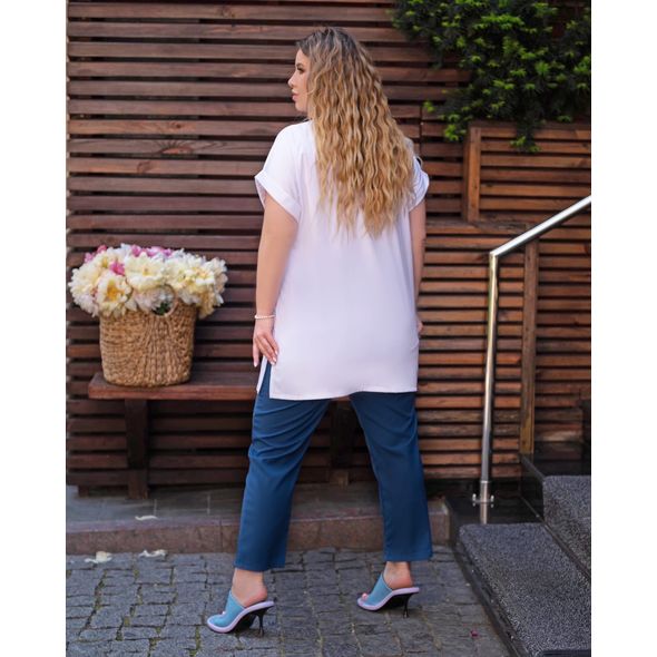 Жіночий прогулянковий костюм штани та футболка колір джинс 1033, Колір: Джинс, Розмір: 50-52, фото , зображення 2