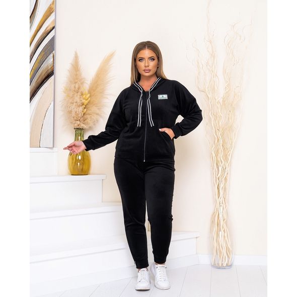 Жіночий спортивний велюровий костюм великого розміру чорний 21030, Колір: Чорний, Розмір: 52-54, фото 