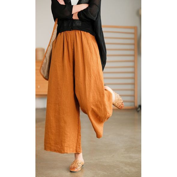 Женские брюки свободного кроя льняные цвет горчица 3261, Цвет: Горчица, Размер: 42-46 UKR (One size), фото , изображение 2