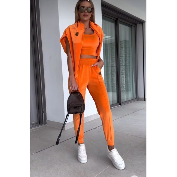 Женский костюм тройка велюровый оранжевый 30382, Цвет: Оранжевый, Размер: L-XL (46-48 UKR), фото 