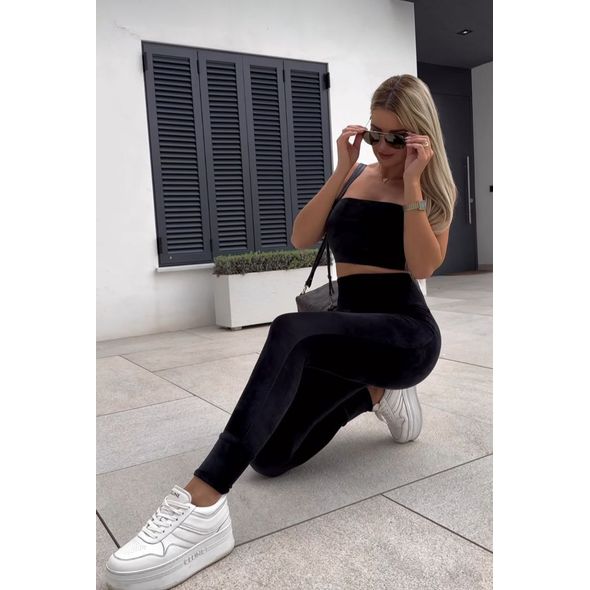 Жіночий костюм спортивний трійка велюровий чорний 30384, Колір: Чорний, Розмір: s-m, фото 