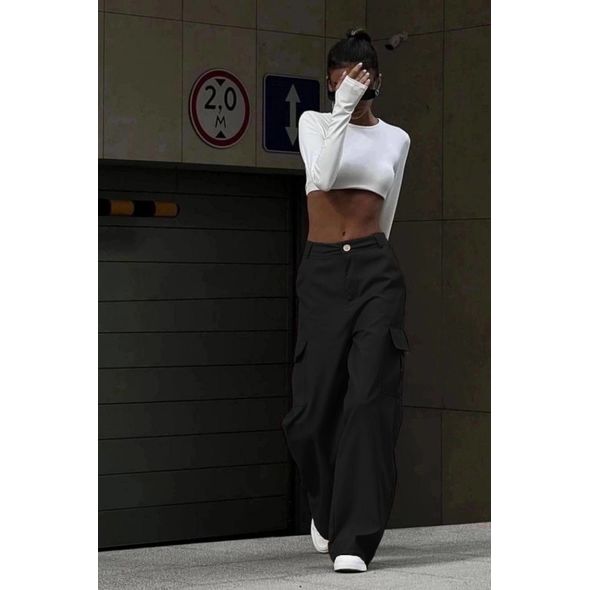 Женские спортивные штаны модные с карманами по бокам цвет черный 872/1872, Цвет: Черный, Размер: 54-56 UKR, фото 