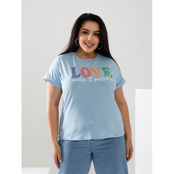 Жіноча футболка блакитна LOVE 6024, Колір: Блакитний, Розмір: 52-54, фото 