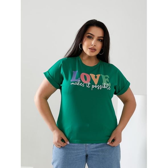 Женская футболка зеленая LOVE 6024, Цвет: Зеленый, Размер: 42-46 UKR (One size), фото 