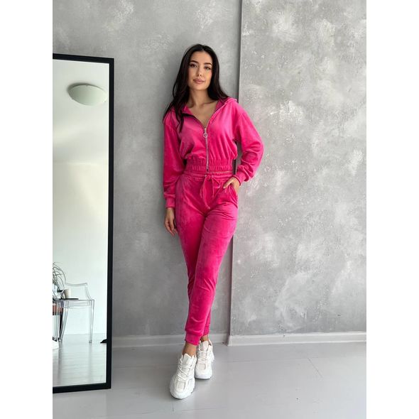 Жіночий велюровий костюм спортивний малиновий 10364, Колір: Малиновий, Розмір: S, фото 