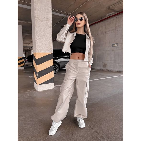 Женский костюм прогулочный модный бежевый 10378, Цвет: Бежевый, Размер: S-M (42-44 UKR), фото 