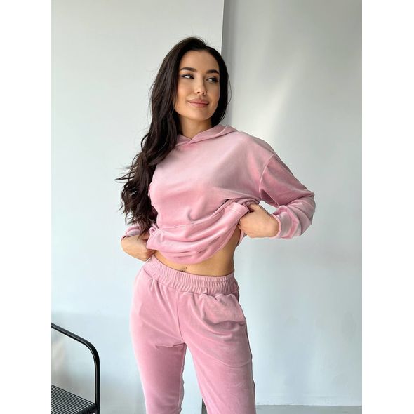 Женский велюровый костюм стильный пудра 10365, Цвет: Пудра, Размер: S (42 UKR), фото , изображение 2