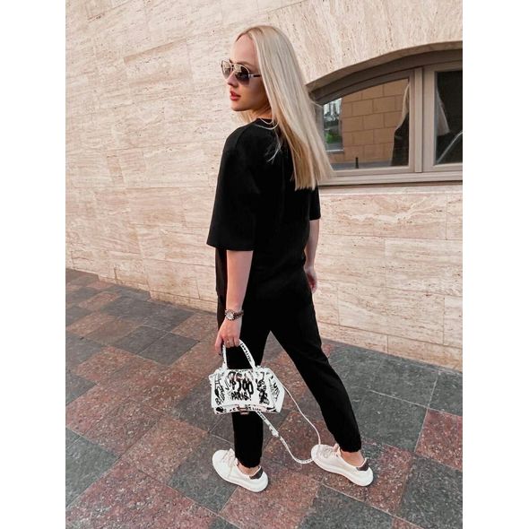 Жіночий спортивний костюм літній штани та футболка колір чорний 10229, Колір: Чорний, Розмір: S, фото , зображення 2