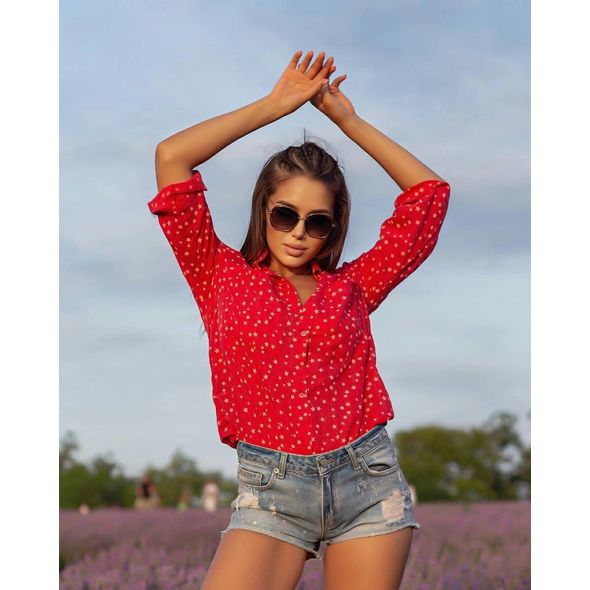 Женская рубашка свободного кроя красная 10151/1, Цвет: Красный, Размер: 42-48 UKR (One size), фото 