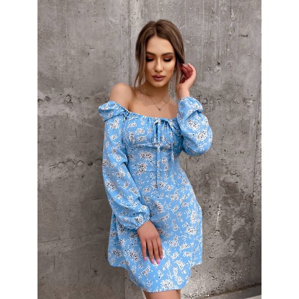 Платье мини красивое с длинным рукавом голубое 10389, Цвет: Голубой, Размер: S (42 UKR), фото , изображение 3