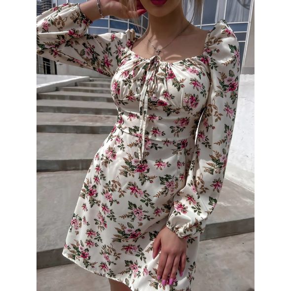 Платье мини красивое с длинным рукавом 10389, Цвет: Коралл , Размер: M (44 UKR), фото 