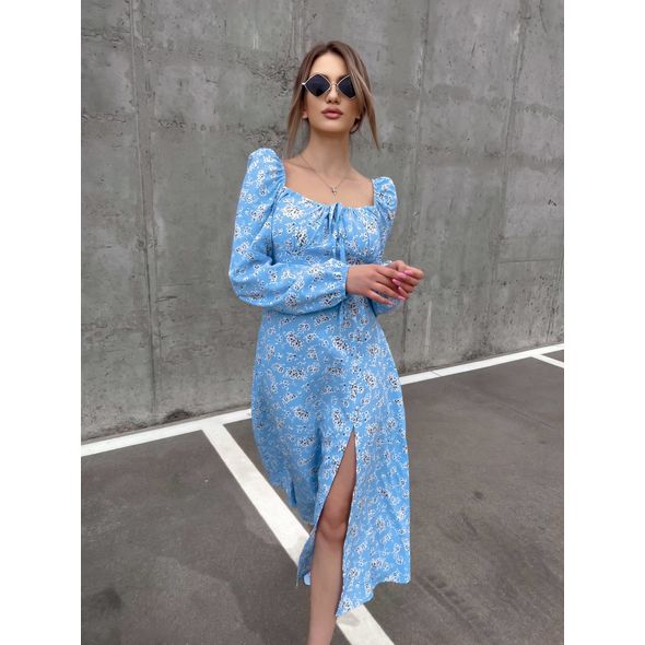 Платье миди с длинным рукавом голубое 10390, Цвет: Голубой, Размер: S (42 UKR), фото 