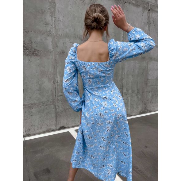 Платье миди с длинным рукавом голубое 10390, Цвет: Голубой, Размер: S (42 UKR), фото , изображение 2