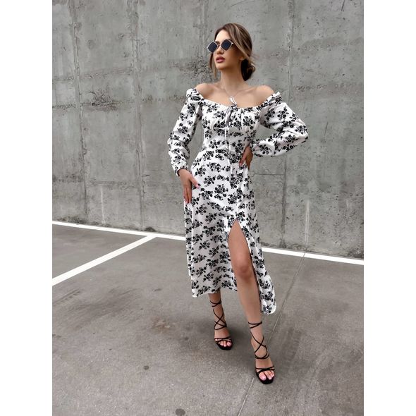 Платье миди с длинным рукавом белое 10390, Цвет: Белый, Размер: L (46 UKR), фото , изображение 2