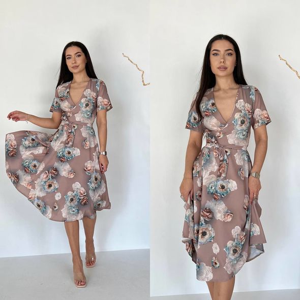 Платье миди с коротким рукавом цвет бежевый 291, Цвет: Бежевый, Размер: L-XL (46-48 UKR), фото 