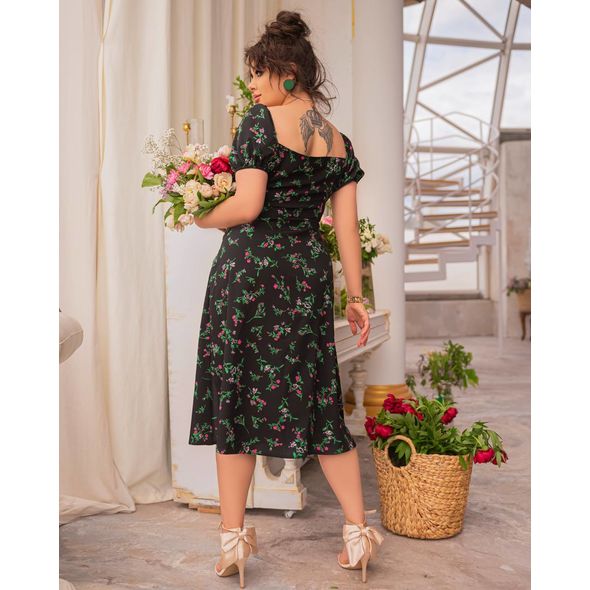 Сукня міді чорна з коротким рукавом 1394, Колір: Чорний, Розмір: 46-48, фото , зображення 2