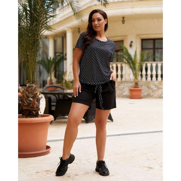 Женский костюм летний прогулочный черный в горошек 1042, фото 