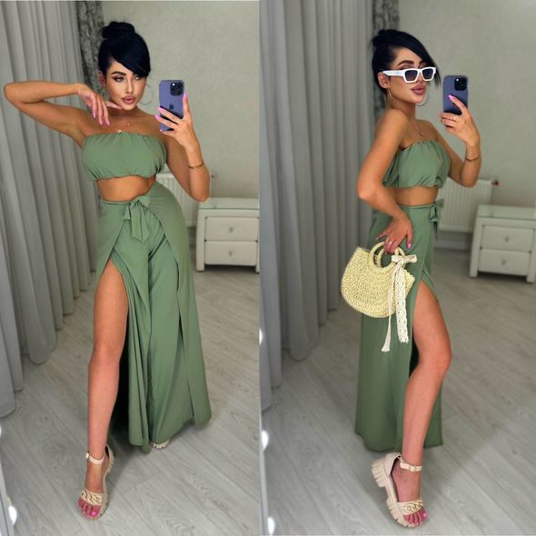 Жіночий костюм літній топік та штани колір хакі 1334, Колір: Хакі, Розмір: 42-46, фото 