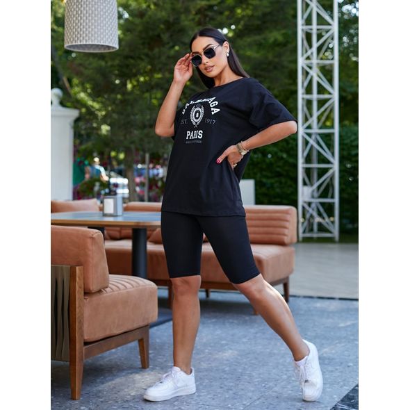 Жіночий літній костюм спортивний футболка та шорти 3014, Колір: Чорний, Розмір: 48-54, фото , зображення 2