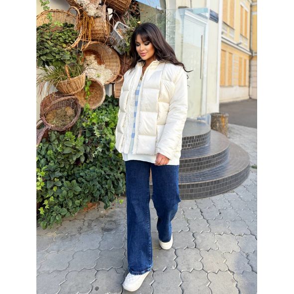 Женская куртка модная молочная 1495, Цвет: Молочный, Размер: 48-50 UKR, фото 