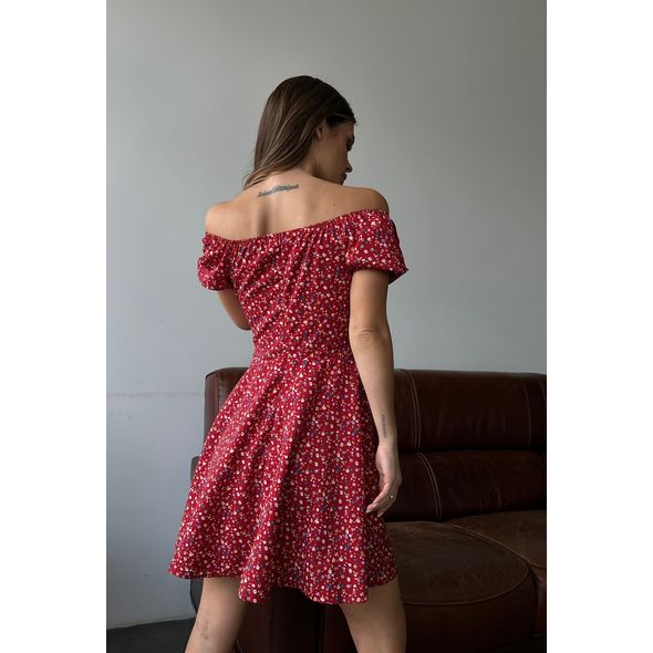 Сукня міні з відкритими плечима червона 494, Колір: Червоний, Розмір: s-m, фото , зображення 2