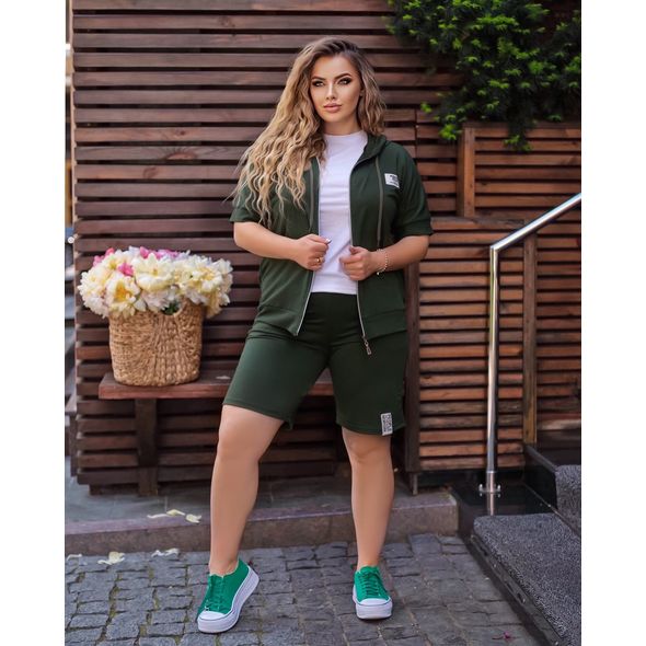 Жіночий літній костюм великого розміру колір хакі 1031, Колір: Хакі, Розмір: 48-50, фото 