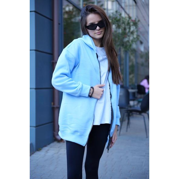 Женская толстовка на молнии голубая 525, Цвет: Голубой, Размер: 42-46 UKR (One size), фото , изображение 2