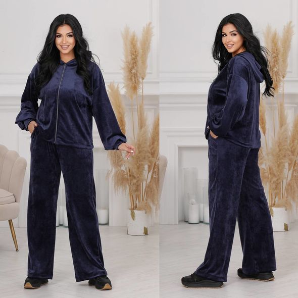 Жіночий спортивний костюм синій велюровий 1337/1338, Колір: Синій, Розмір: 54-56, фото 