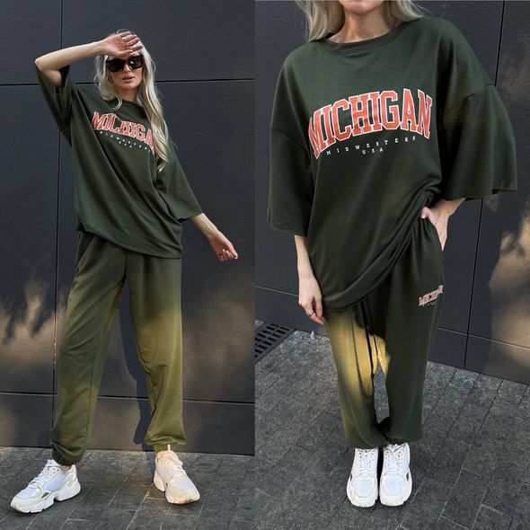 Женский тонкий спортивный костюм хаки 1335/1336, Цвет: Хаки, Размер: 54-56 UKR, фото 