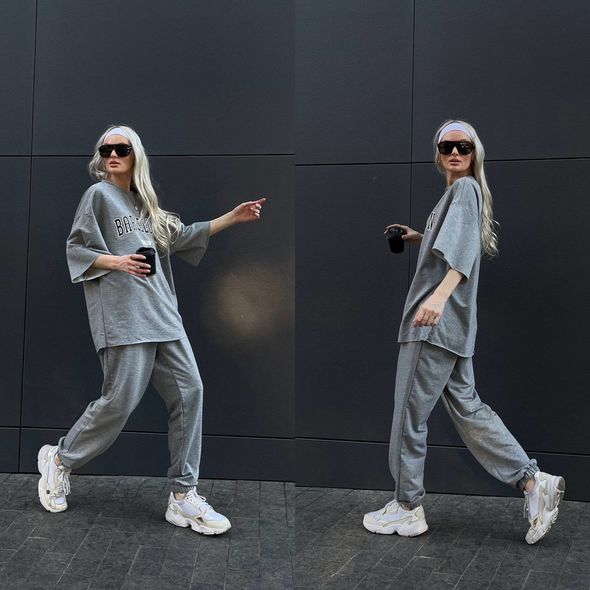 Женский тонкий спортивный костюм серый 1335/1336, Цвет: Серый, Размер: 54-56 UKR, фото , изображение 2