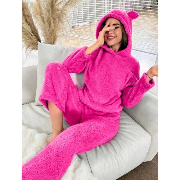 Жіноча тепла піжама брючна малинова 377/1377, Колір: Малиновий, Розмір: s-m, фото 