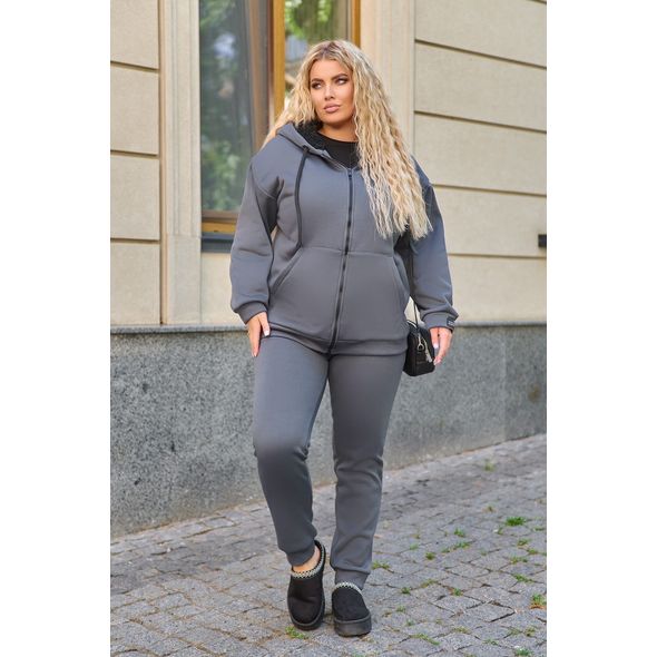 Женский спортивный костюм теплый большого размера 1041, Цвет: Графит, Размер: 54-56 UKR, фото , изображение 3