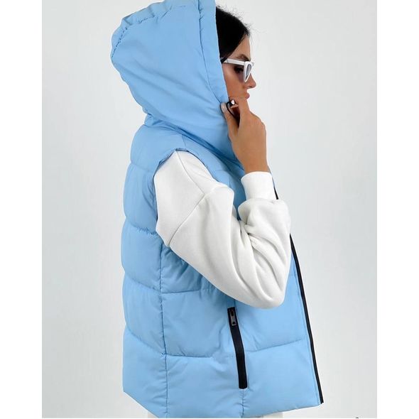 Женская жилетка теплая голубая с капюшоном 635, Цвет: Голубой, Размер: M (44 UKR), фото 