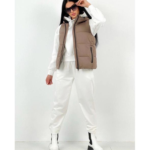 Женская жилетка теплая бежевая с капюшоном 635, Цвет: Бежевый, Размер: L (46 UKR), фото 