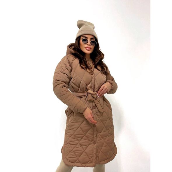 Женское длинное пальто бежевое с капюшоном 30352, Цвет: Бежевый, Размер: S-M (42-44 UKR), фото , изображение 2