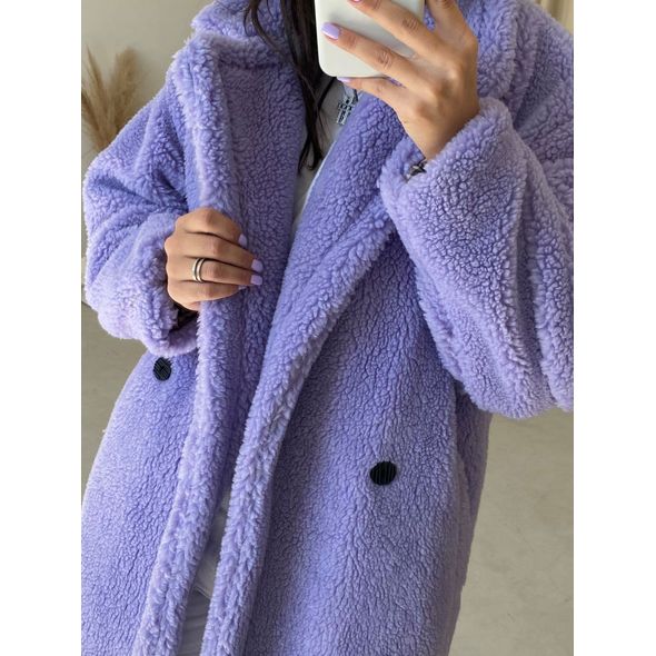 Женская длинная шуба эко-мех лавандовая с воротником MaxMara стиль Oversize (42-46), Цвет: Лаванда, Размер: 42-46 UKR (One size), фото , изображение 4