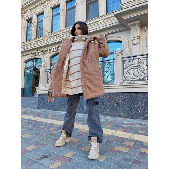 Женская теплая шуба бежевая с утеплителем на зиму 30516, Цвет: Бежевый, Размер: 42-46 UKR (One size), фото 