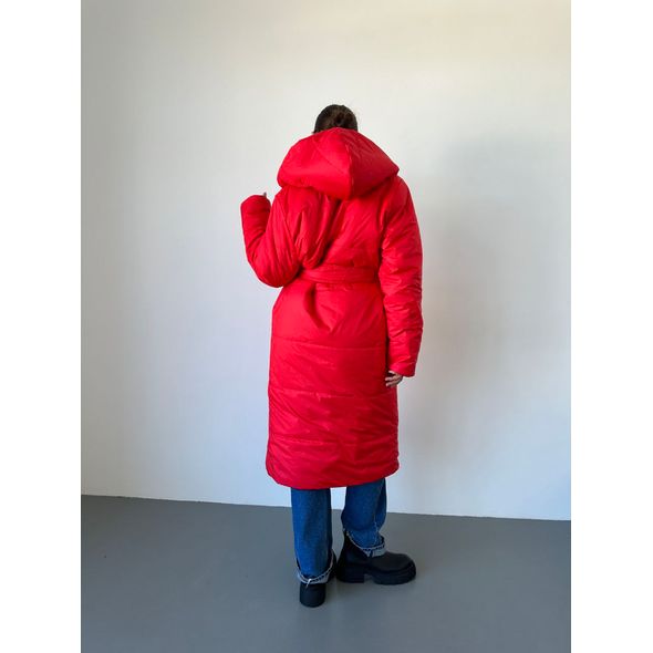 Длинное пальто черно-красное на кнопках 30368, Цвет: Красный, Размер: 42-48 UKR (One size), фото , изображение 3