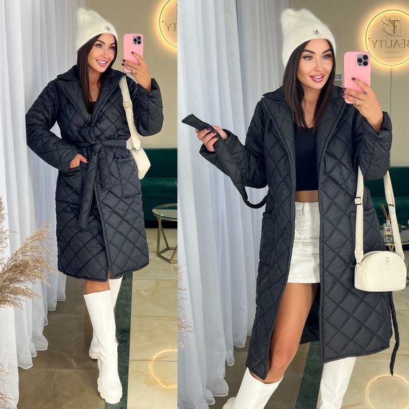 Женское теплое пальто длинное черное с поясом 675, Цвет: Черный, Размер: S (42 UKR), фото 