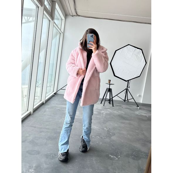 Женская шуба короткая розовая с воротником стойка 5258, Цвет: Розовый, Размер: S-M (42-44 UKR), фото , изображение 2