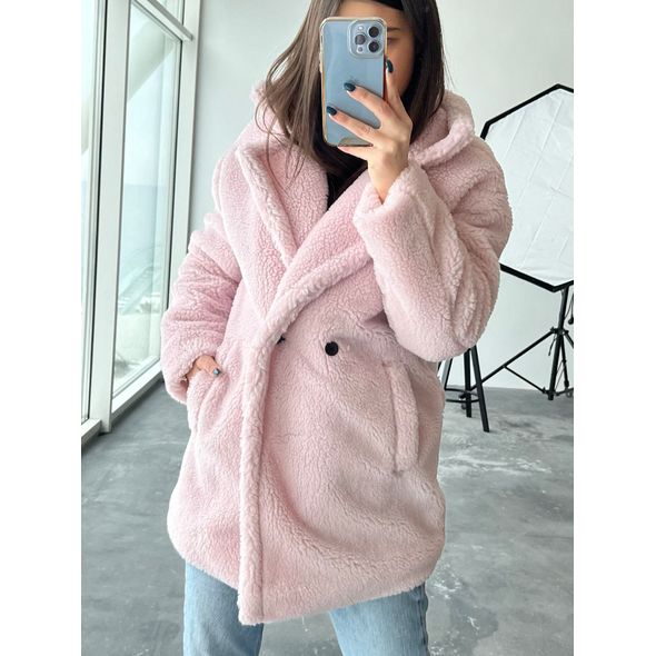 Женская шуба короткая розовая с воротником стойка 5258, Цвет: Розовый, Размер: S-M (42-44 UKR), фото 