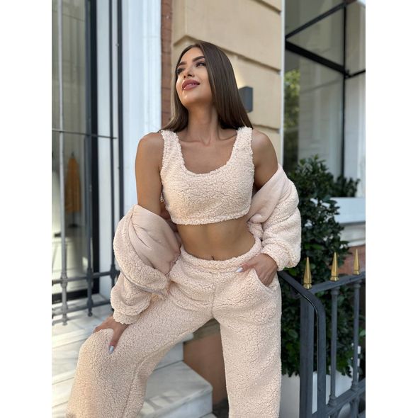 Женский спортивный костюм тройка теплый прогулочный бежевый 2008, Цвет: Бежевый, Размер: S-M (42-44 UKR), фото 