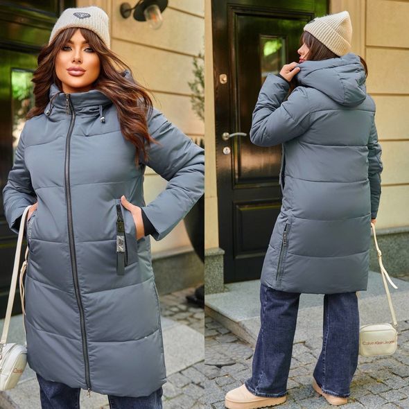 Женское теплое пальто серое большого размера 4409-2307, Цвет: Серый, Размер: 50-52 UKR, фото 