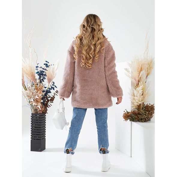 Жіноча шуба коротка пудра з коміром стійка 5258, Колір: Пудра, Розмір: s-m, фото , зображення 3